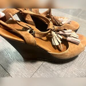 Yaya Brown Wedge Tassel Boho Sandals Size 7